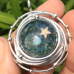 Two Opal Caged Galaxy Celestial Opal Necklace As Gift, Resin Necklace With Ashes, Opal Moon Necklace, Resin Galaxy Pendant, Galaxy Necklace, Iridescent Opal Cabochon Jewelry, Memorial Necklace, Cremation Jewelry, Green Copper