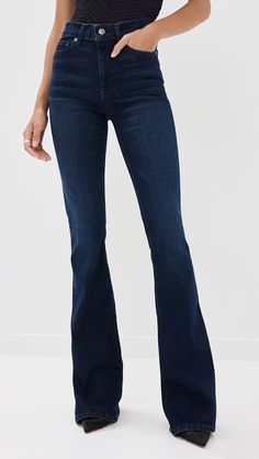 FRAME Le High Flare Jeans | Shopbop Dark Flare Jeans, Royal Clothing, Flare Denim Jeans, Jean Outfits, Spring Outfit, Capsule Wardrobe, Flare Jeans, Stretch Denim, Fashion Inspo Outfits