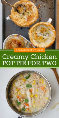 Warm up with a Creamy Chicken Pot Pie for Two, the ultimate comfort food recipe! This cozy dinner idea features tender shredded chicken, frozen corn, and a rich filling baked in ramekins. Try this delicious recipe tonight and enjoy a heartwarming meal together! Pot Pie In Ramekins, Chicken Pot Pie In Ramekins, Ramekin Pot Pie, Chicken Pot Pie In A Mug, Chicken Pot Pie Recipe For 2, Chicken Pot Pie Ramekin, Small Batch Chicken Pot Pie, Personal Chicken Pot Pie, Chicken Pot Pie For 2