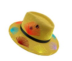 A fashionista's must-have for summer, the Mavis Herrera Summer Artisan Hat is sure to add flair to all your favorite warm-weather activities. Crafted with hand-embroidered detailing in on-trend boho style, this accessory is comfortable and ensures all-day wear with its elastic band. It's available in two sizes - Small/Medium (56-57 cm/22") and Large/XL (58-59 cm/23") - so you can find the perfect fit for you. With the Summer Artisan Hat, you can achieve the perfect look for any beach day or outd Multicolor Flat Brim Fedora For Summer, Multicolor Summer Fedora With Short Brim, Trendy Flat Brim Sun Hat For Festival, Bohemian Adjustable Fedora For Spring, Artisan Fedora For Spring Vacation, Artisan Fedora For Beach In Spring, Multicolor Straw Hat For Spring Festival, Hippie Spring Hats Adjustable Fit, Hippie Spring Hats With Adjustable Fit