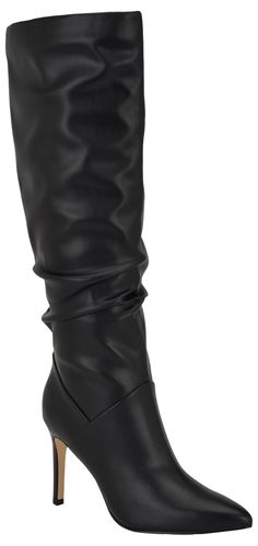 PRICES MAY VARY. Complete your outfit in the Nine West Perino dress boots. This boot features a sky-high stiletto heel, pointy toe and fashionable slouchy design. You're guaranteed to turn heads in the boot! Founded in 1978, Nine West empowers women to take on the world in style, from day to night. Pointy Toe ; Zipper Closure Faux Leather Upper 3.43" heel height Knee High Womens Boots, Trendy Fitted Heeled Boots For Office, Black Dress With High Boots, Trendy High Heel Mid-calf Boots For Office, High Heel Synthetic Heeled Boots For Work, Trendy High Heel Boots For Workwear, Chic Fitted Synthetic Heeled Boots, Fitted Chic Synthetic Heeled Boots, Chic Synthetic Knee-high Boots For Party