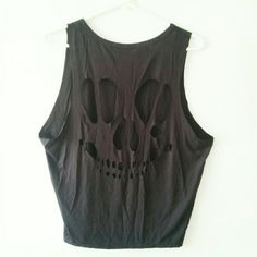 New Black Tank Top With Skull Cut Out In The Back | Size: Small Price Negotiable! I Accept Most Reasonable Offers! Tags: #Black #Tank #Top #Shirt #Muscle #Skull #Grunge #Goth #Hipster #Hottopic #Cute #Out #Laser #Back #Bandeau #Summer #Sexy #Cool #Rock #New #Nwt #Negotiable Skull Shirts For Women Tank Tops, Turning Tshirts Into Tank Tops, Skull Cut Out Shirt, Black Skull Print Tops For Alternative Fashion, Edgy Black Top With Skull Print, Black Grunge Skull Print Tops, Casual Tank Top For Alternative Fashion, Black Emo Top With Skull Print, Edgy Black Cotton Tank Top