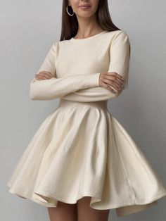 Plain Pleated Sweater Short Dress Long Sleeve Short Length Dress, Casual Short Winter Wedding Dress, Long Sleeves Dress Short, Short Elegant Fall Dresses, Elegant Long Sleeve Wedding Dress Short, Long Sleeved Dresses Short, Long Sleeved Dress Short, Dresses Short Winter, Autumn Profile