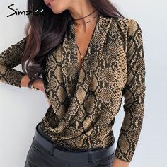 2020 Blouse Style Outfit V Neck Wrap Long Sleeve Sexy Bodycon Autumn Outwear, V Neck Shirts, Shirt Blouses Tops, Elegant Blouses, Collar Top, V Neck Blouse, Casual Blouse, Look Chic, Long Sleeve Casual