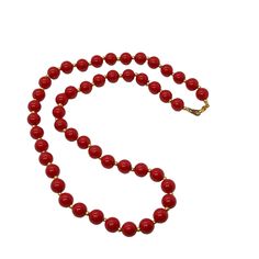 Vintage 70s bright red round plastic bead necklace has tiny round gold tone spacers. Necklace is 22 inches long with a spring clasp. Good vintage condition with normal wear. Please see photos for more details. All items are vintage that are preowned. All of the items may show some form of wear due to their age. Please kindly remember that these items are anywhere from 30-80 years old. I make every attempt to clearly describe the item, including any flaws or wear to the best of my ability. Return Red Vintage 8mm Bead Necklaces, Red Vintage Necklaces With 8mm Beads, Red Vintage Necklace With 8mm Beads, 70s Necklace, Chiffon Party Dress, Cave Creek, Hippie Necklace, Rhinestone Dress, Rhinestone Trim