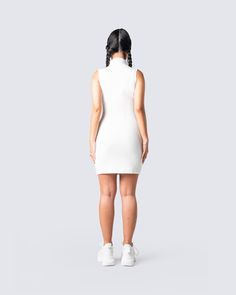 A little white dress is essential for the summertime 🤍 Made from a stretch rib knit, and designed with a mock neck detail, this dress is perfect for an everyday look, or a special night out. 🕊 White Ribbed Stretch Bodycon Dress, High-neck Ribbed Mini Dress For Spring, High Neck Ribbed Mini Dress For Spring, Ribbed High-neck Mini Dress For Spring, Summer High Neck Bodycon Dress, White High Neck Bodycon Dress For Summer, White High Neck Bodycon Summer Dress, High Neck Bodycon Dress For Summer, Spring Ribbed Turtleneck Dress