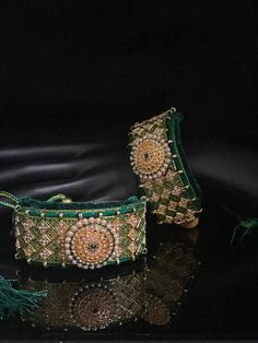 Green Velvet Pounchi ,Adorable Bracelet/ gold Bead Beaded, Resham Thread Beaded Bangles, Diamond Nose Ring, Silver Nose Ring, Gold Nose Rings, Adjustable Bangle, Black Choker, Gold Choker, Cute Bracelets, Green Item