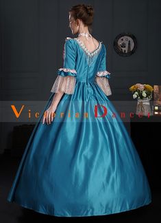 Renaissance Rococo Blue Maire Antoinette Victorian Dress     Condition: Brand New   Color:Blue   Material: This dress made of High Quality taffeta, soft,smooth and comfortable to wear   Sleeve Length: Short Sleeve   Dresses Length:Floor-Length   Neckline: amp;nbsp; Square Collar   Decoration: Ruffles + Lace + Flower   Package Includes: One Dress(The Hat not includes)     The length of skirt about 45 inches (114 cm) long from waist to hem regardless of size. This dress is pictured with a 6-hoop s Masquerade Party Dresses, Victorian Dresses, Period Dress, Historical Women, Victorian Period, Party Dresses Online, Masquerade Party, Lace Flower, Sleeve Dresses