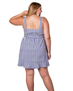 Swap out your accessories and take this plus size dress from workwear to date night in a snap Spring Striped Belted Dress, Striped Belted Dress For Spring, Spring Striped Dress With Ruffle Hem, Striped Summer Dress With Tie Waist, Summer Striped Dress With Tie Waist, Chic Striped Belted Dress, Striped Ruffle Hem Dress For Vacation, Striped Ruffled Mini Dress For Vacation, Striped Dress With Ruffle Hem For Vacation