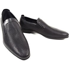 Imported Rubber Sole Soft Leather Upper. Leather Lining. Made In Italy. Black Loafers With Leather Sole For Galas, Black Slip-ons With Leather Sole For Galas, Black Loafers With Textured Sole For Business Casual, Black Textured Sole Loafers For Business Casual, Black Textured Sole Slip-ons For Business Casual, Black Loafers With Removable Insole For Galas, Black Loafers With Leather Lining For Galas, Designer Formal Slip-ons With Textured Sole, Elegant Black Moccasins For Galas