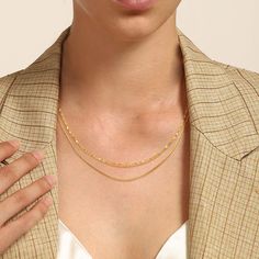 Make a shining statement with our No-Tarnish Medical Titanium Shimmering Stacked Clavicle Chain Necklace. This stylish and sophisticated necklace will stay shimmering and tarnish-free; perfect for as long as you want! Wear it and light up the room with a little extra sparkle. Made of No-tarnish medical-grade titanium Tarnish-proof Water-proof Create with 18K gold plated Safe for sensitive skin Product keywords: Chain necklace, Chain choker necklace, Long chain necklace set, Back chain for neckla Kalung Choker, Cross Charm Necklace, Zhuhai, Star Cross, Blood Diamond, Star Chain, Steel Cross, Neck Choker, Snake Necklace