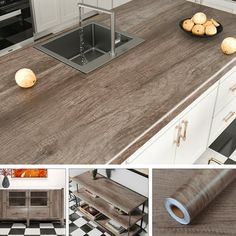 the kitchen countertop is made from wood