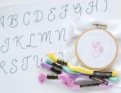 the embroidery kit is next to some scissors and thread on top of a piece of paper