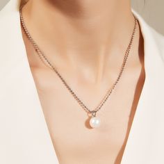 Edison Freshwater Pearl Cut Silver Chain - House Of Pearls Elegant Necklace With Pearl Drop And Round Beads, Elegant Pearl Necklaces With Round Beads, Classic Pearl Pendant Necklace For Party, Classic Pearl Necklace With Pendant For Party, Elegant Necklaces With Round Pearl Beads, Elegant Pearl Embellished Necklaces, Elegant Formal Necklace With Ball Chain, Elegant Ball Chain Necklace For Formal Occasions, Elegant Formal Ball Chain Necklace