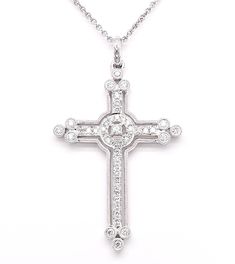 18KT White Gold 18" 0.33CTW Diamond Cross.Dimensions: 38x22mm10KT White Gold Rolo chain. Luxury Diamond White Crucifix Jewelry, Luxury Elegant Cross Necklace With Diamond Accents, Luxury Diamond White Brilliant Cut Cross Necklace, Luxury White Diamond Accents Cross Necklace, Luxury Diamond White Elegant Cross Necklace, Luxury White Cross Necklace With Diamond Accents, Luxury White Gold Cross Necklace Gift, Luxury Cross-shaped Jewelry For Wedding, Luxury White Elegant Cross Necklace