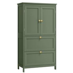 a tall green cabinet with two drawers