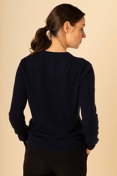 Women's Cashmere Basic Crew Neck Navy - Gobi Cashmere Basic Sweater, Basic Sweaters, Round Neck Sweater, Round Neck Sweaters, Outfit Combinations, Chic Outfit, Mongolia, Layering Pieces, Smart Casual