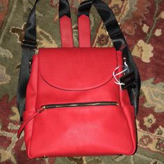 Patterned, Silky Lining. Large Size. Adjustable Strap To Wear This Backpack Shoulder-Wise Or Cross-Shoulder. Pocket On Both Sides. Great Bright, True Red Good Size, Measures 13x13x6.5” At The Bottom. Has The Gold Protector Knobs Too. Jansport Backpacks Big Student, Michael Kors Backpack, City Backpack, Flap Backpack, Faux Leather Backpack, Quilted Backpack, Backpack Tote Bag, Blue Backpack, Pink Backpack