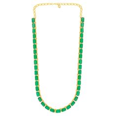 Crafted with meticulous attention to detail, this necklace showcases exquisite craftsmanship and a commitment to excellence. The 14k yellow gold setting provides a warm and luxurious backdrop for the emeralds, enhancing their color and creating a harmonious composition. The choker length adds a modern and trendy touch, gracefully adorning the neckline. Item Code :- SEN-5124 (14k) Gross Weight :- 18.52 gm 14k Yellow Gold Weight :- 13.94 gm Emerald Weight :- 22.90 carat Necklace Length :- 16 Inche Green Diamond Necklace For Formal Occasions, Luxury Emerald Gemstone Necklace For Formal Occasions, Formal Green Hallmarked Diamond Necklace, Formal Single Strand Emerald Necklace, Exquisite Yellow Gold Emerald Necklace, Formal 22k Gold Chain Necklace, Gold Gemstone Diamond Necklace For Formal Occasions, Luxury Single Strand Chain Necklace, Gold Diamond Necklace With Gemstone For Formal Occasions