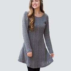 Knitted Round Neck Long Sleeve Dress Winter Mode Outfits, Womens Fashion Casual Outfits, Fallout 3, Womens Fashion Casual Fall, Womens Fashion Casual Winter, Womens Fashion Casual Spring, Womens Fashion Casual Summer, Loose Dress, Trendy Fashion Women