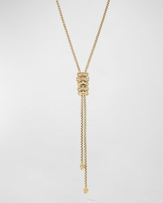 "Find DAVID YURMAN Zig Zag Stax Y Necklace With Diamonds In 18k Gold, 20mm, 17-20\"l on Editorialist. 18karat yellow gold Pavéset diamonds, 0.17 total carat weight Adjustable length, 20 inches Lobster clasp Imported" Luxury Yellow Gold Pendant Lariat Necklace, Luxury Yellow Gold Lariat Necklace, Y Necklace Gold, Luxury Yellow Gold Diamond-cut Chain Necklace, Luxury Diamond Cut Yellow Gold Chain Necklace, Luxury Yellow Gold Diamond Cut Chain Necklace, Chain Fringe, Fringe Necklace, Onyx Necklace