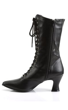 VICTORIAN-120 Blk Pu Boots-Funtasma-Tragic Beautiful Black Victorian Boots, Black Gothic Lace-up Heeled Boots, Gothic Fitted Lace-up Boots With High Heels, Gothic Fitted High Heel Lace-up Boots, Fitted Gothic High Heel Lace-up Boots, Pu Boots, Mid Calf Boots, Mid Calf, Womens Heels