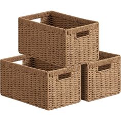 three wicker baskets stacked on top of each other