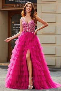 Fuchsia Prom Dress, Prom Dress Princess, Fabric Lighting, Gowns Elegant, Lovely Partner, Princess Prom Dresses, Long Evening Dress, Dress Occasion, Pink Prom