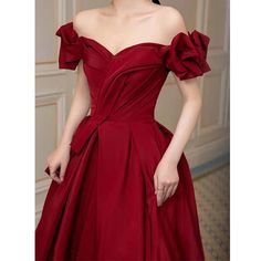 Olivia Mark - Fugitive Princess Bride Wine Red Engagement Gown with Off-shoulder Evening Dress Satin Long Prom Dress, Red Prom Dress Long, Formal Clothes, Off Shoulder Evening Dress, A Line Prom Dress, Burgundy Bridesmaid, A Line Evening Dress, Simple Prom Dress, Burgundy Bridesmaid Dresses