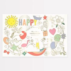 a happy birthday card with colorful doodles on it