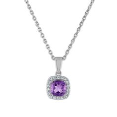 Cushion Amethyst and White Sapphire Fashion 18" Ring in Rhodium Plated Sterling SilverShow off your fashion sense with our modern collection of fashion jewelry. Classic Purple Jewelry For Formal Occasions, Purple Gemstone Fine Jewelry, White Gold Amethyst Jewelry With Diamond Accents, Formal Pendant Jewelry With Accent Stones, Purple Diamond Jewelry Gift, Fine Jewelry With Purple Accent Stones, Fine Jewelry In Purple, Fine Purple Jewelry For Formal Occasions, Formal Amethyst Jewelry With Accent Stones