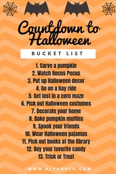 a halloween bucket list with bats on it