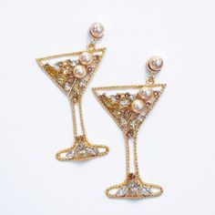 Jeweled Martini Glass Earrings - Girl Be Brave Chic Sparkling Earrings For Party, Sparkling Metal Earrings For Party, Chic Dangle Crystal Earrings For Parties, Glamorous Metal Earrings For Party, Chic Crystal Drop Earrings For Party, Chic Dangle Party Earrings, Chic Dangle Earrings For Party, Champagne Drop Earrings For Party, Elegant Metal Crystal Earrings For Party