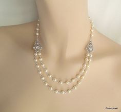 Rhinestone NecklaceIvory or by DivineJewel Etsy Wedding Necklace Pearl, Bridal Necklace Pearl, Pearl Necklace Bridal, Vintage Style Necklace, Bridal Pearl Necklace, Necklace Swarovski, Necklace Bridal, Necklace Antique, Necklace Wedding