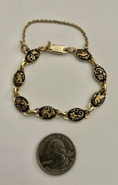 Vintage Damascene Toledo Birds Gold Oval Shaped Plaques Tennis Bracelet 7” | eBay Vintage Bracelets Gold, Funky Gold Jewelry, Obx Clothes, Thrifted Jewelry, Damascene Jewelry, Gold Braces, Gold Vintage Jewelry, Vintage Gold Jewelry, Xmas Jewelry