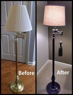 before and after photos of a lamp turned on