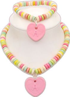 Cute Multicolor Plastic Necklaces, Fun Pink Adjustable Charm Necklace, Fun Pink Adjustable Charm Necklaces, Pink Adjustable Fun Charm Necklace, Playful Heart Beads Jewelry For Birthday, Personalized Pink Novelty Necklaces, Personalized Multicolor Plastic Jewelry, Plastic Heart Beads Jewelry For Gifts, Fun Heart Beads Jewelry For Birthday