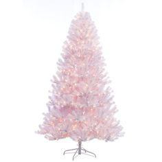 a pink christmas tree with white lights on it