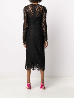 Find DOLCE & GABBANA Galloon-lace Wrap Midi Dress on Editorialist. Trying to dress to impress? You can't go wrong with this number from Dolce and Gabbana. This black dress has a round neck, long sleeves, a gathered design at the waist and an allover lace construction. Prepare to wow. Lace Fitted Dress, Vamp Style, Lace Wrap, Midi Dress Black, City Dress, Wrap Midi Dress, Chantilly Lace, Exclusive Fashion, Black Midi Dress