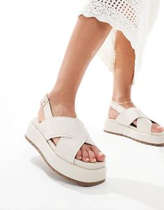 ASOS DESIGN Frosty chunky two-part sandals in off-white | ASOS Summer Chunky Platform Open Toe Slingback Sandals, Summer Open Toe Slingback Sandals With Chunky Platform, Cream Slingback Sandals For Summer, Beige Chunky Platform Open Toe Sandals, Chunky Platform Ankle Strap Sandals For Summer, Summer Chunky Platform Slingback Sandals With Ankle Strap, Spring Slingback Platform Sandals, White Open Toe Slingback Sandals With Strap, Beige Ankle Strap Footbed Sandals For Summer