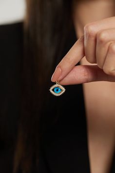 ◾14k Solid Gold Evil Eye Pendant Necklace For Women, Nazar Good Luck Pendant Necklace, Charm Blue Eye Necklace, Greek Evil Eye Necklace  ❝🧿Wearing the minimalist evil eye necklace removes the bad energy from you. It is a tradition that protects you from negative influences and you believe that it brings them luck by attracting positive energy.❞ ◾Made to order.◾ * Raw Material: 100% 14K Solid Gold * Gold Color selection: Yellow Gold, Rose Gold, White Gold * Pendant Height: 11mm/0.43inch * Pendan Blue Pendant Jewelry With Charms, Blue Charms Pendant Jewelry, Spiritual Sapphire Pendant Jewelry, Handmade 14k Gold Sapphire Jewelry, Blue Sterling Silver Jewelry With Diamond Eyes, Fine Jewelry Featuring Evil Eye, Blue 14k Gold Necklace With Charms, Blue Spiritual Birthstone Jewelry, Blue Sterling Silver Necklace With Diamond Eyes