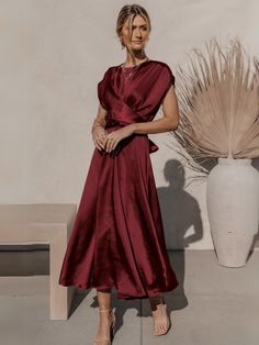 Burgundy Satin Holiday Dress, Burgundy Dress Formal, Burgundy Silk Dress, Maroon Cocktail Dress, Bridesmaid Dresses Burgundy, Burgundy Satin Dress, Midi Formal Dress, Maroon Bridesmaid Dresses, Burgundy Formal Dress