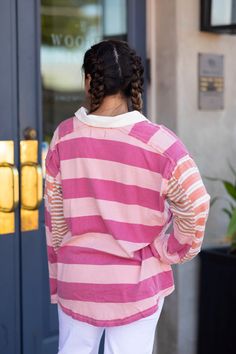 The ASTER STRIPE TEE offers a modern twist on the classic tee. Its oversized and provides a comfortable and stylish fit, while the unique design of different size stripes adds a touch of personality. Details + Fi Machine Wash cold Do Not Bleach Lay Flat To Dry Fits true to size Model is 5’7” and wearing size small Stripe Tee, Striped Tee, Lay Flat, Unique Design, Bleach, Unique Designs, Stripes, Twist, How To Wear