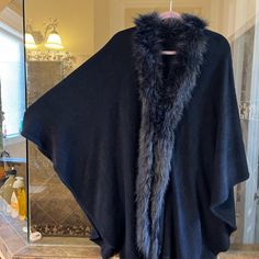 Very Nice Soft Navy Blue Shawl With Fur Navy Blue Shawl, Soft Navy Blue, Blue Shawl, Fur Wrap, Shrug Sweater, Ponchos, Shawl, Color Blue, Sweaters For Women