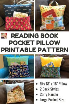 the reading book pocket pillow pattern is shown