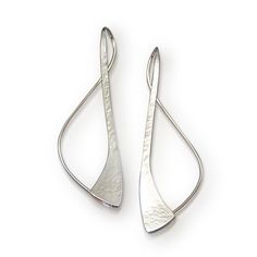 Silver Earrings - Path earrings in Argentium sterling silver. Hand fabricated from a single piece of wire - roll mill tapered and forged with hammer texture.  <br /> <br />Care and Cleaning: Argentium is tarnish resistant sterling and will tarnish more slowly than traditional sterling. When cleaning is needed, rub with fingers to remove light tarnish, clean with a silver polishing cloth for high-polished areas, or use a household green scrubbing pad to restore matte finish. Wearing r Modern Hammered Hoop Earrings For Formal Events, Modern Hammered Hoop Earrings For Formal Occasions, Hand Forged Long Drop Modern Earrings, Modern Twist Silver Hammered Jewelry, Elegant Hand Forged Silver Earrings, Elegant Hand-forged Silver Earrings, Modern Twist Silver Earrings With Polished Finish, Modern Silver Earrings With Polished Finish, Silver Earrings With Modern Twist And Polished Finish