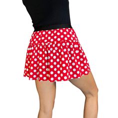 Due to popular demand, we've added this Minnie Mouse inspired skirt for those who love to RunDisney! Shirt sold separately.Skirt is a high quality stretch spandex polka dot (smaller dots than our other red Minnie skirt) with a black 1" elastic waist band! You can rock the skirt!This skirt is very light weight and made form high quality performance spandex- perfect for your "costume" run.These skirts do not include under shorts. Be sure to wear your favorite spandex or booty shorts under.Material Casual Fitted Polka Dot Mini Skirt, Fitted Polka Dot Mini Skirt, Playful Fitted Mini Skirt, Playful Fitted Mini Skort, Fitted Polka Dot Skirt With Lining, Playful Fitted Mini Skirt Skort, Minnie Skirt, Running Skirt, Under Shorts