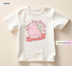 Toddlers will look adorable in this "YOU ARE BERRY SPECIAL" youth short sleeve tee. This lightweight side-seamed shirt maximizes comfort all day long.  Strawberry Toddler Tee, Berry Special Baby Shirt, Valentines Day Shirt, Retro T-Shirt, Natural Summer Hearts Love TShirt, Birthday Gift 🌟100% Airlume combed and ringspun cotton (fiber content may vary for different colors) 🌟Light fabric (3.9 oz/yd² (132 g/m 🌟Retail fit RETURNS: All products are made-to-order and because of the nature of these Sweet Graphic Print T-shirt For Birthday, Sweet Cotton T-shirt For Gifts, Sweet Graphic Print Birthday T-shirt, Sweet Cotton T-shirt As Gift, Sweet Cartoon Print Short Sleeve Tops, Sweet Letter Print T-shirt For Birthday, Cute Graphic Print Top For Birthdays, Cute Cotton T-shirt For Birthday, Cute Slogan T-shirt For Birthday