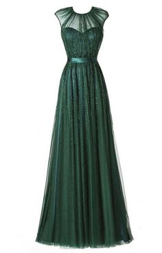 Dark Green Prom Dress, Dark Green Prom Dresses, Cap Sleeve Prom Dress, Green Formal Dresses, Chique Outfits, Beauty Dress, Green Prom Dress, Tulle Prom Dress, Long Prom Dress