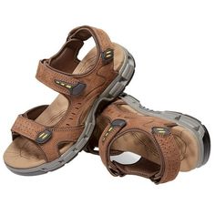 OutPro men's leather sandals are made of high-quality First layer embossed nubuck leather and stretch fabric material, which is breathable and skin-friendly. The open toe leather sandals have 3 adjustable velcro straps with hook and loop closure for easy on and off. The openings toe allow for better air circulation to keep your feet comfortableThe beach shoes is heel strap adjusts quickly and fully for the perfect fit. The ergonomic arch support relieves the pressure on the soles of the feet and Leather Sport Sandals For Outdoor Summer, Leather Sport Sandals For Summer Outdoor, Breathable Leather Sandals For Summer, Summer Breathable Leather Sandals, Brown Open Toe Sport Sandals For Outdoor Activities, Outdoor Slip-on Sport Sandals With Leather Footbed, Outdoor Sport Sandals With Leather Footbed, Leather Footbed Sport Sandals For Outdoor, Leather Sport Sandals For Summer Outdoor Activities